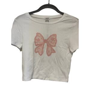 Garage Stormi Tee Pink Lace Bow NWT Size Medium